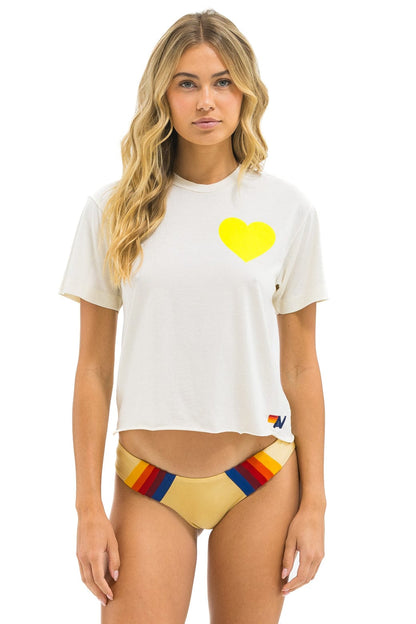 Aviator Nation HEART PRINT BOYFRIEND TEE - VINTAGE WHITE // NEON YELLOW