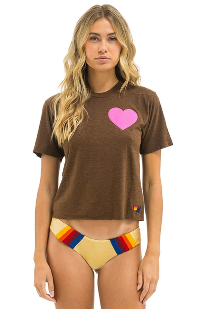 Aviator Nation HEART PRINT BOYFRIEND TEE - CHOCOLATE // NEON PINK
