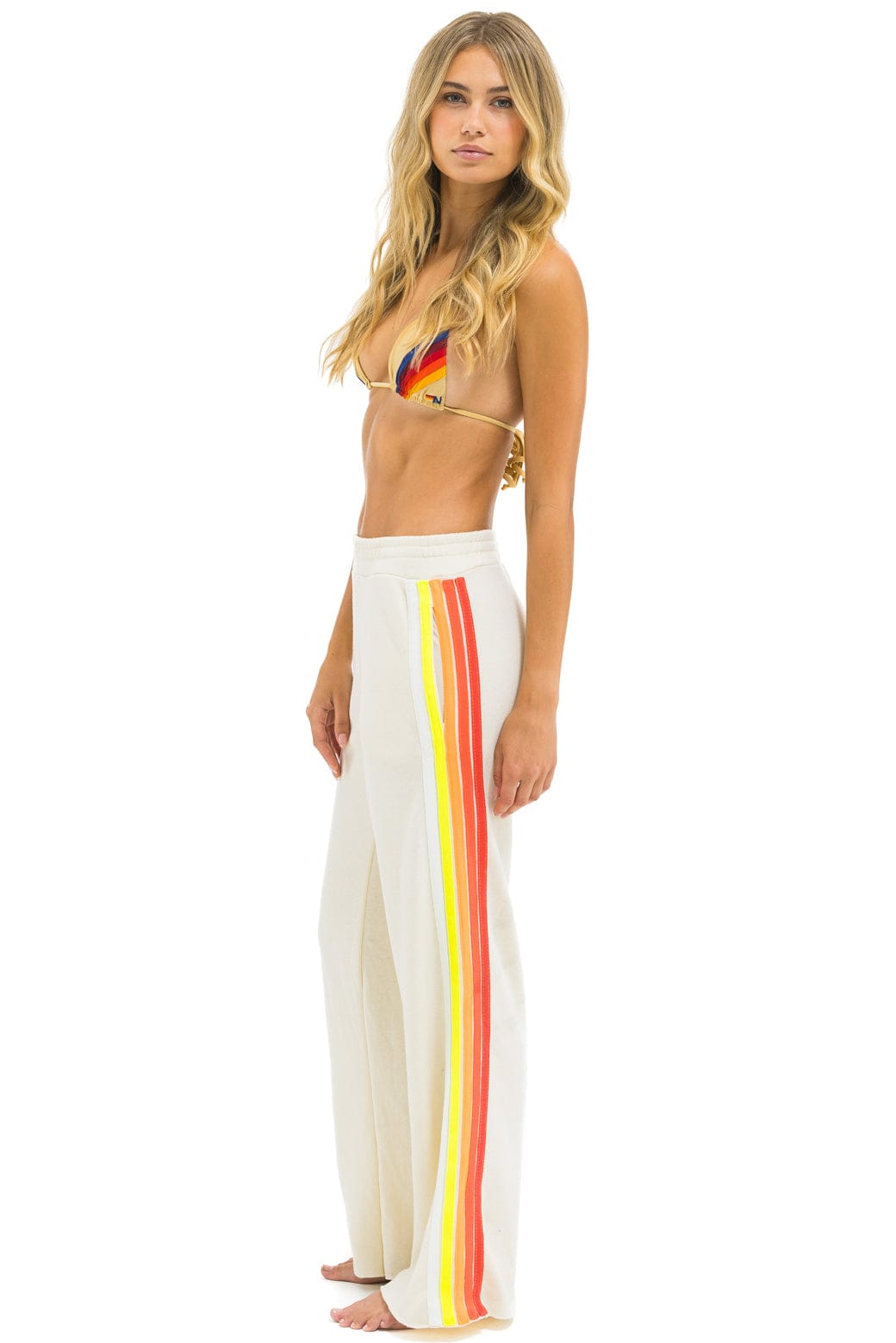Aviator Nation 5 STRIPE WIDE LEG POCKET SWEATPANTS - VINTAGE WHITE // WHITE NEON