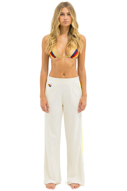 Aviator Nation 5 STRIPE WIDE LEG POCKET SWEATPANTS - VINTAGE WHITE // WHITE NEON