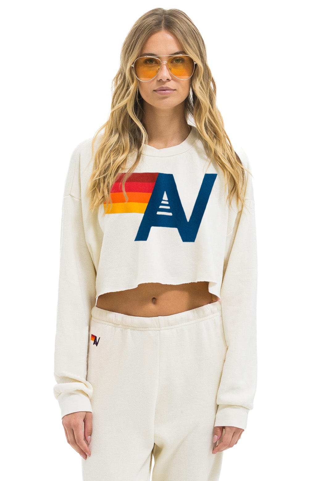 Aviator Nation LOGO CROPPED CREW SWEATSHIRT RELAXED - VINTAGE WHITE