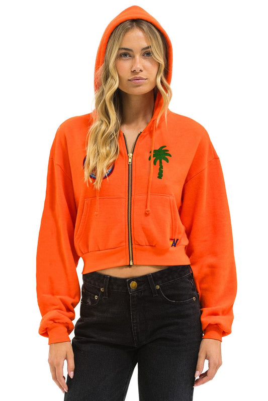 Aviator Nation PALM TREE MONTECITO 2025 CROPPED ZIP HOODIE RELAXED - ORANGE