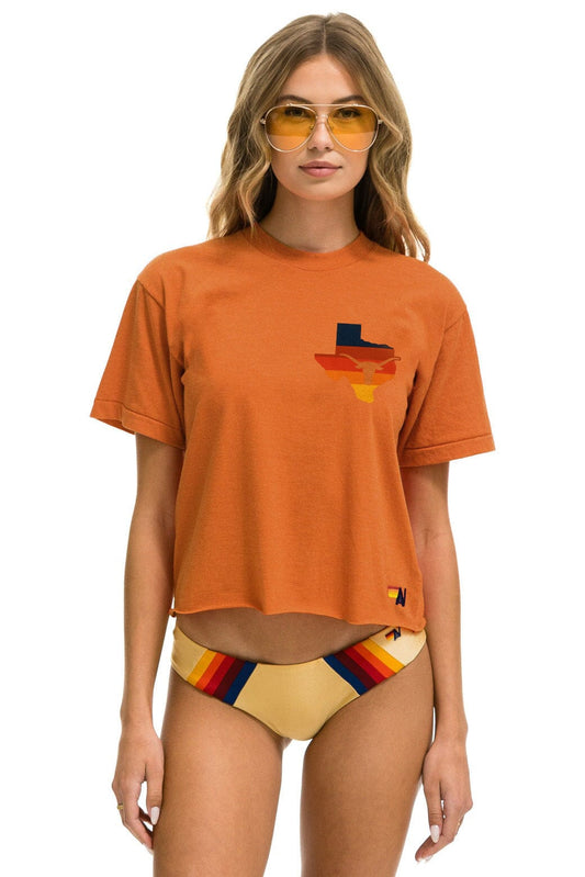 Aviator Nation UNIVERSITY OF TEXAS STATE LOGO BOYFRIEND TEE - BURNT ORANGE