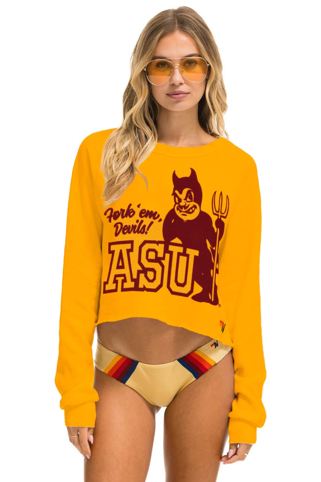 Aviator Nation ASU VINTAGE DEVIL CROPPED CREW SWEATSHIRT - GOLD