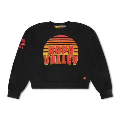 Aviator Nation PALM TREE FEST NAPA 2025 CREW SWEATSHIRT RELAXED - BLACK