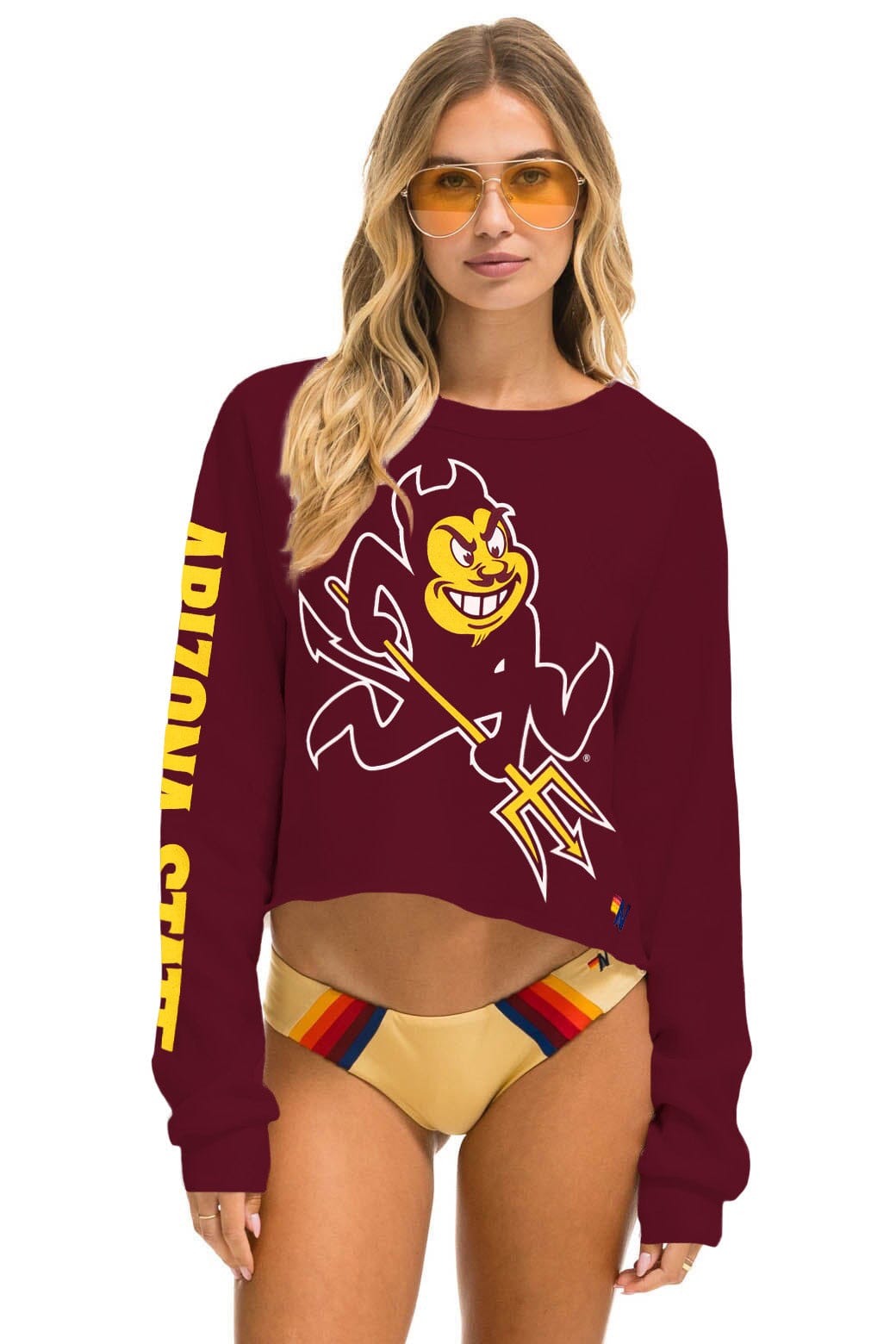 Aviator Nation ASU BOLT CROPPED CREW SWEATSHIRT - MAROON