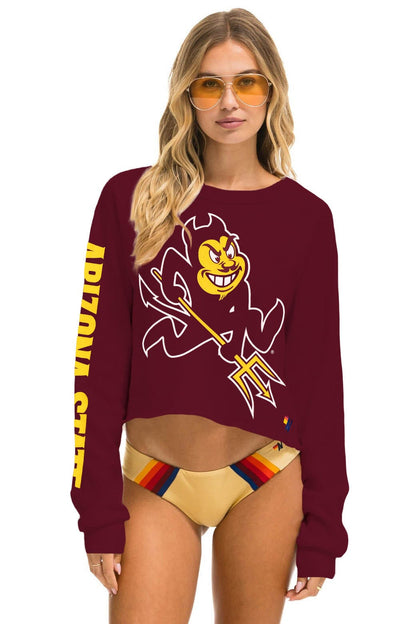 Aviator Nation ASU BOLT CROPPED CREW SWEATSHIRT - MAROON