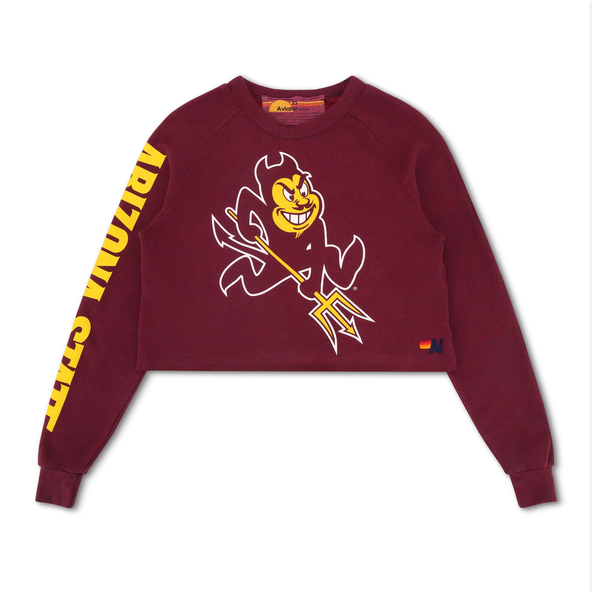 Aviator Nation ASU BOLT CROPPED CREW SWEATSHIRT - MAROON