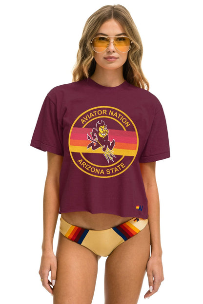 Aviator Nation ASU BOLT BOYFRIEND TEE - MAROON