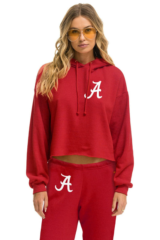 Aviator Nation UNIVERSITY OF ALABAMA CROPPED PULLOVER HOODIE - CRIMSON