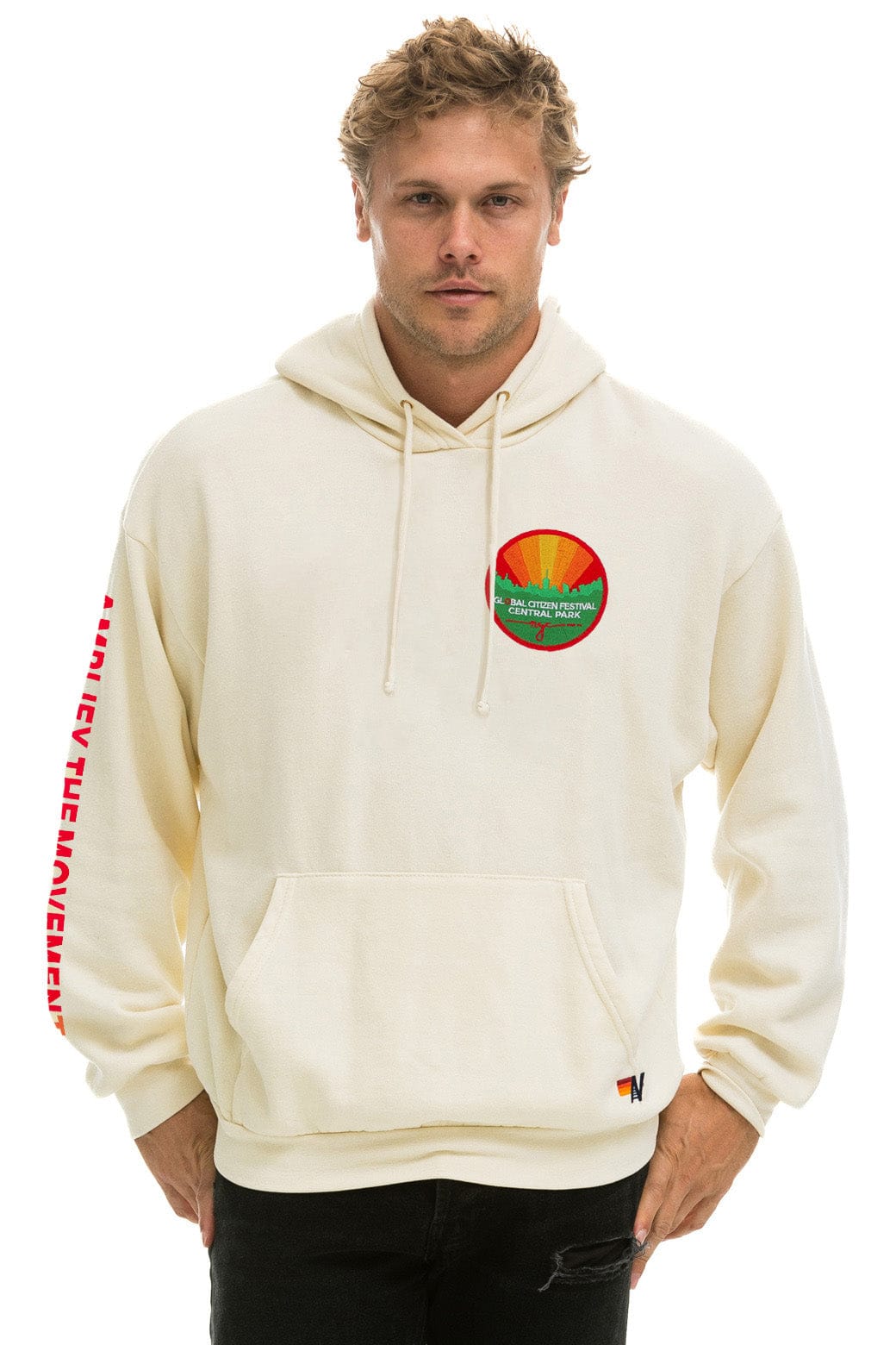 Aviator Nation GLOBAL CITIZEN 2025 RELAXED PULLOVER HOODIE - VINTAGE WHITE