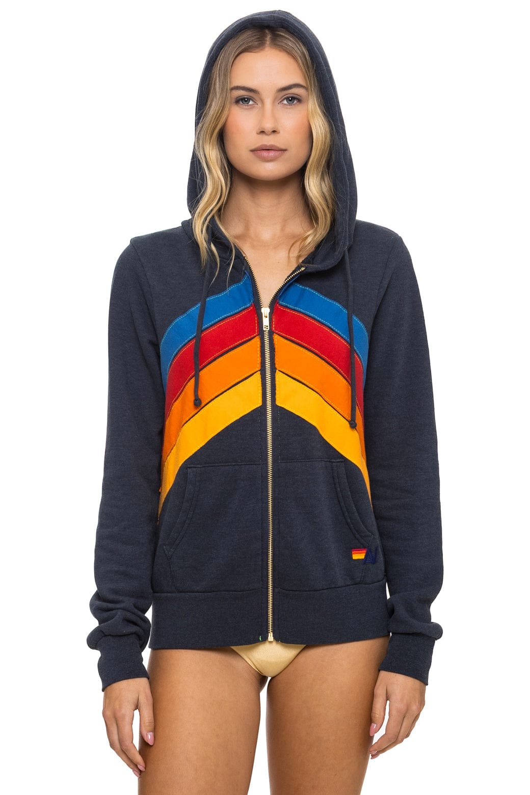 Aviator Nation MOUNTAIN STITCH CHEVRON 4 ZIP HOODIE - CHARCOAL