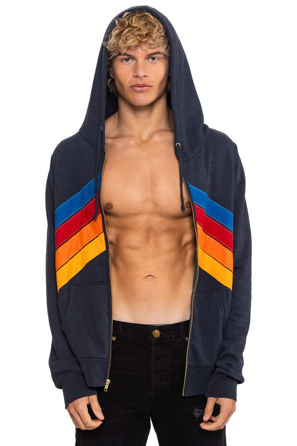 Aviator Nation MOUNTAIN STITCH CHEVRON 4 ZIP HOODIE - CHARCOAL
