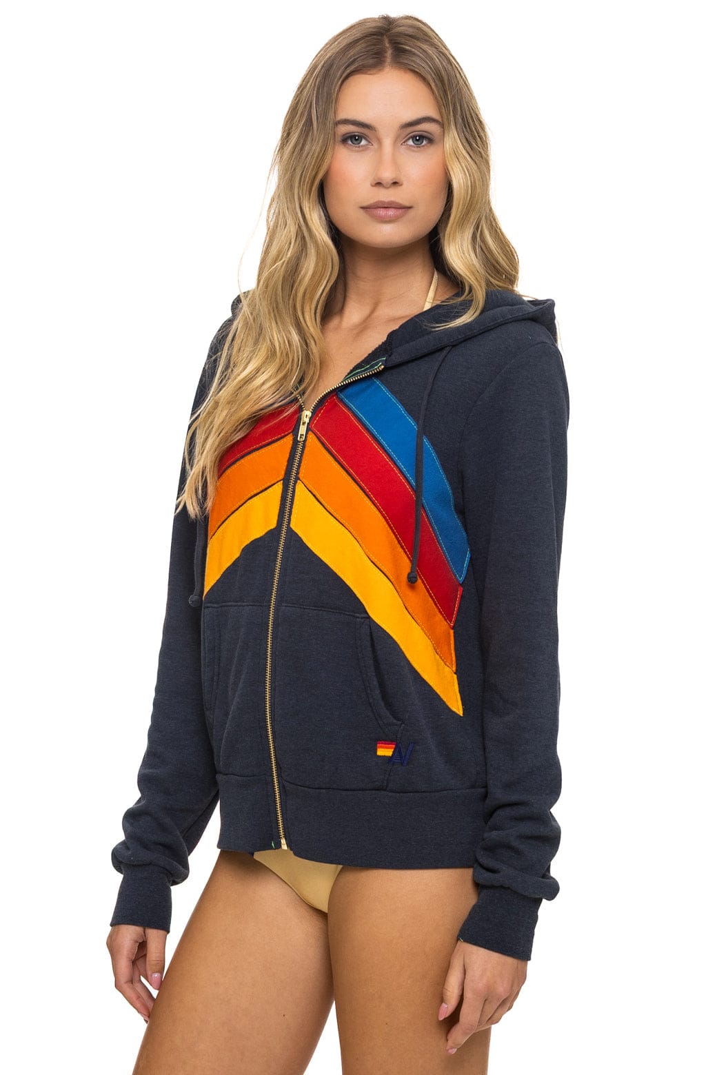 Aviator Nation MOUNTAIN STITCH CHEVRON 4 ZIP HOODIE - CHARCOAL