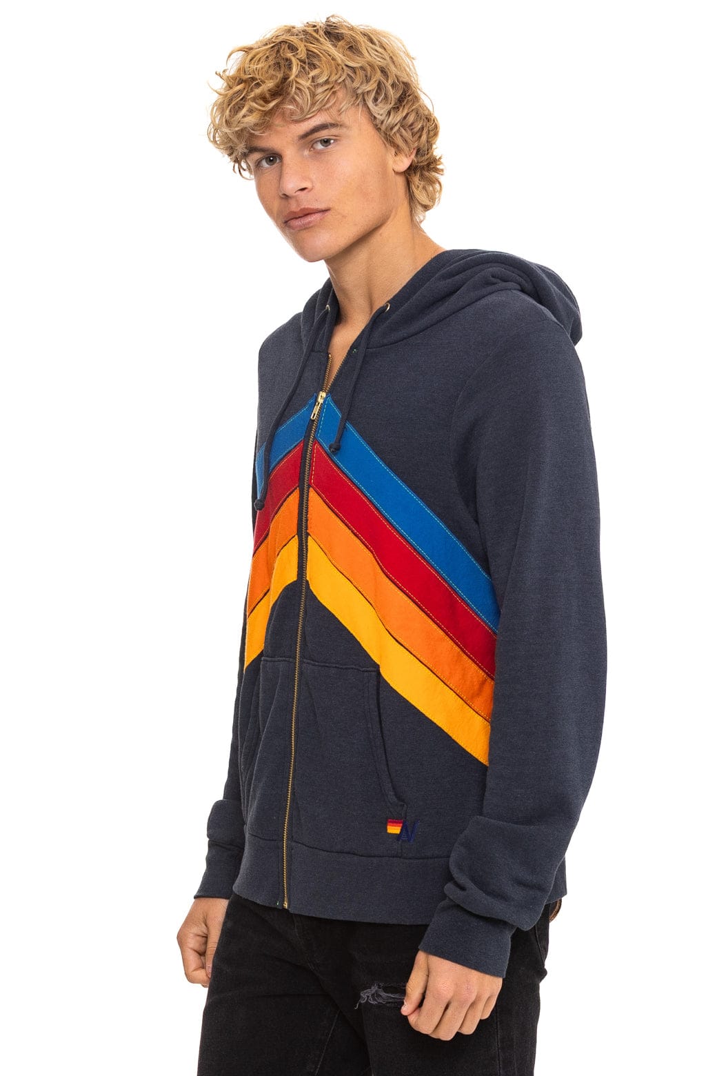 Aviator Nation MOUNTAIN STITCH CHEVRON 4 ZIP HOODIE - CHARCOAL