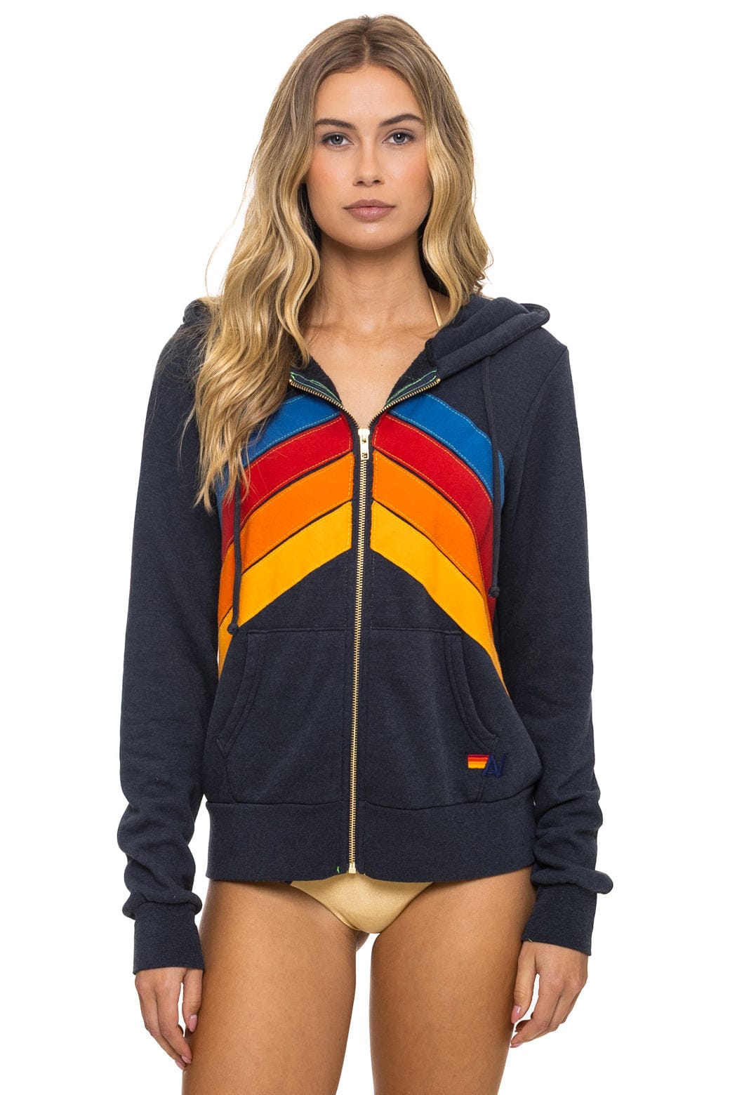 Aviator Nation MOUNTAIN STITCH CHEVRON 4 ZIP HOODIE - CHARCOAL