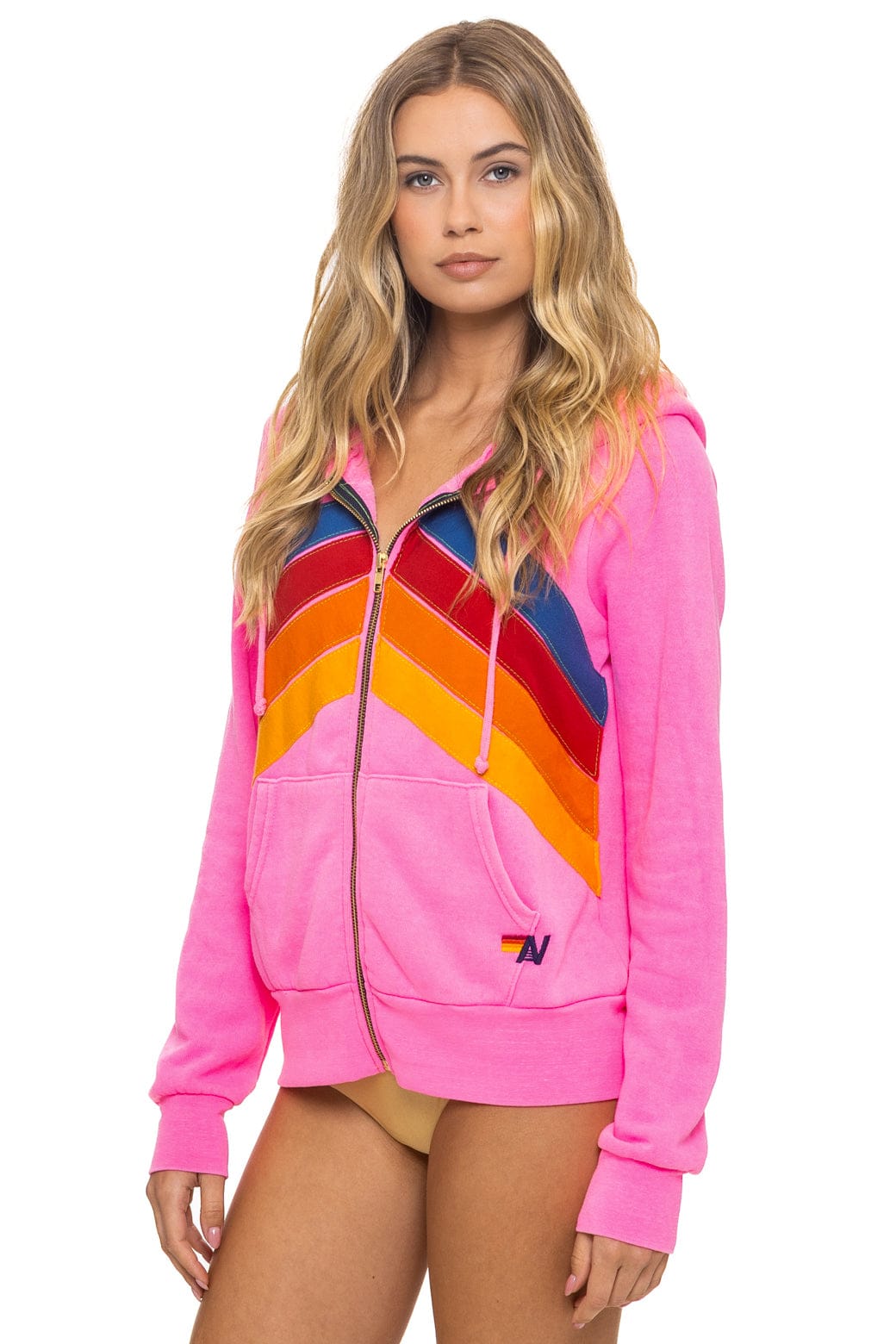 Aviator Nation MOUNTAIN STITCH CHEVRON 4 ZIP HOODIE - NEON PINK