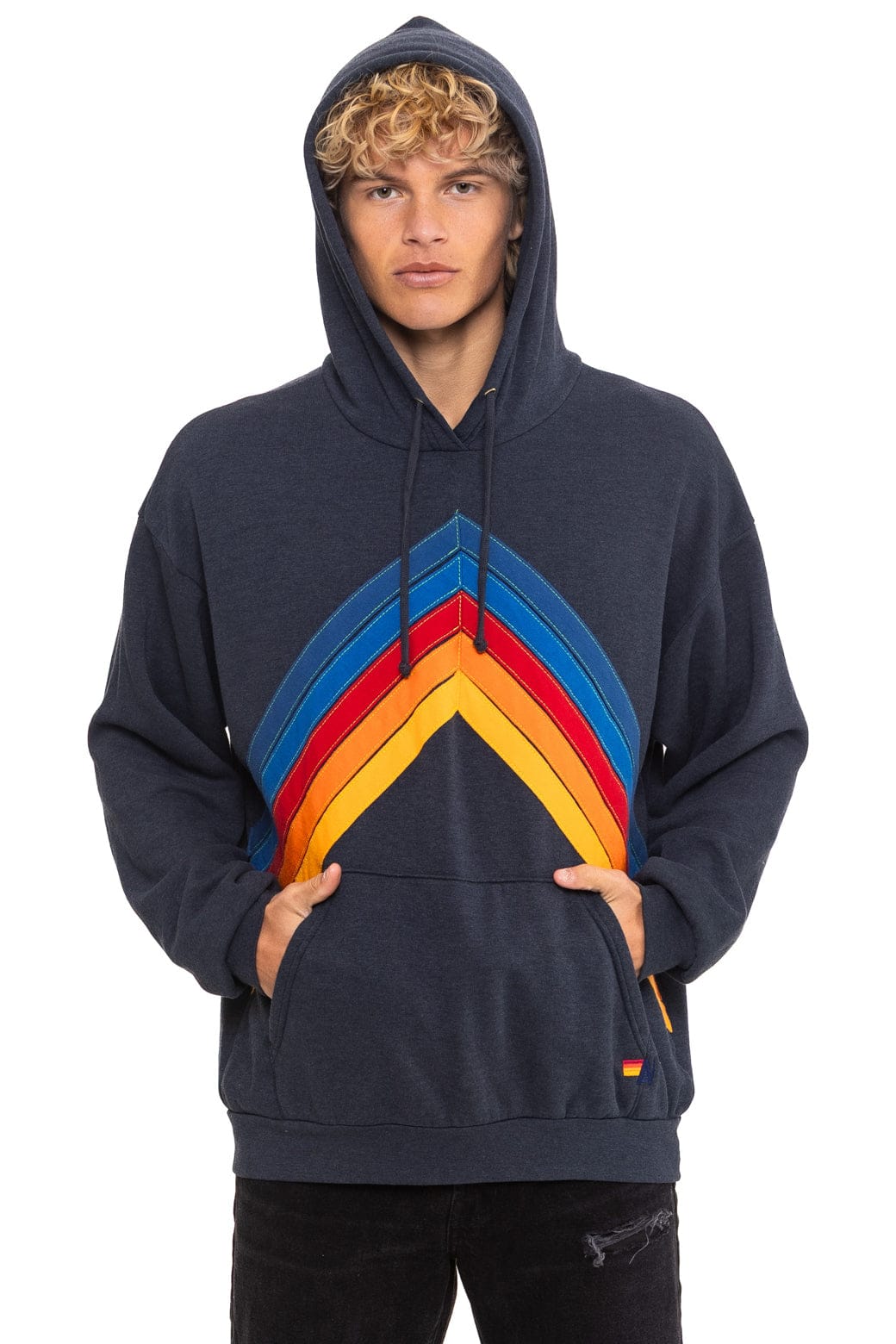 Aviator Nation MOUNTAIN STITCH CHEVRON PULLOVER HOODIE RELAXED - CHARCOAL