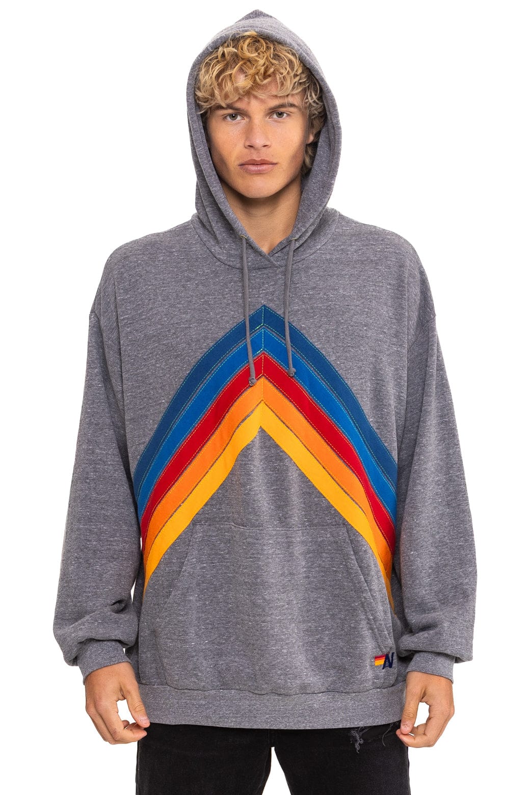 Aviator Nation MOUNTAIN STITCH CHEVRON PULLOVER HOODIE RELAXED - HEATHER GREY