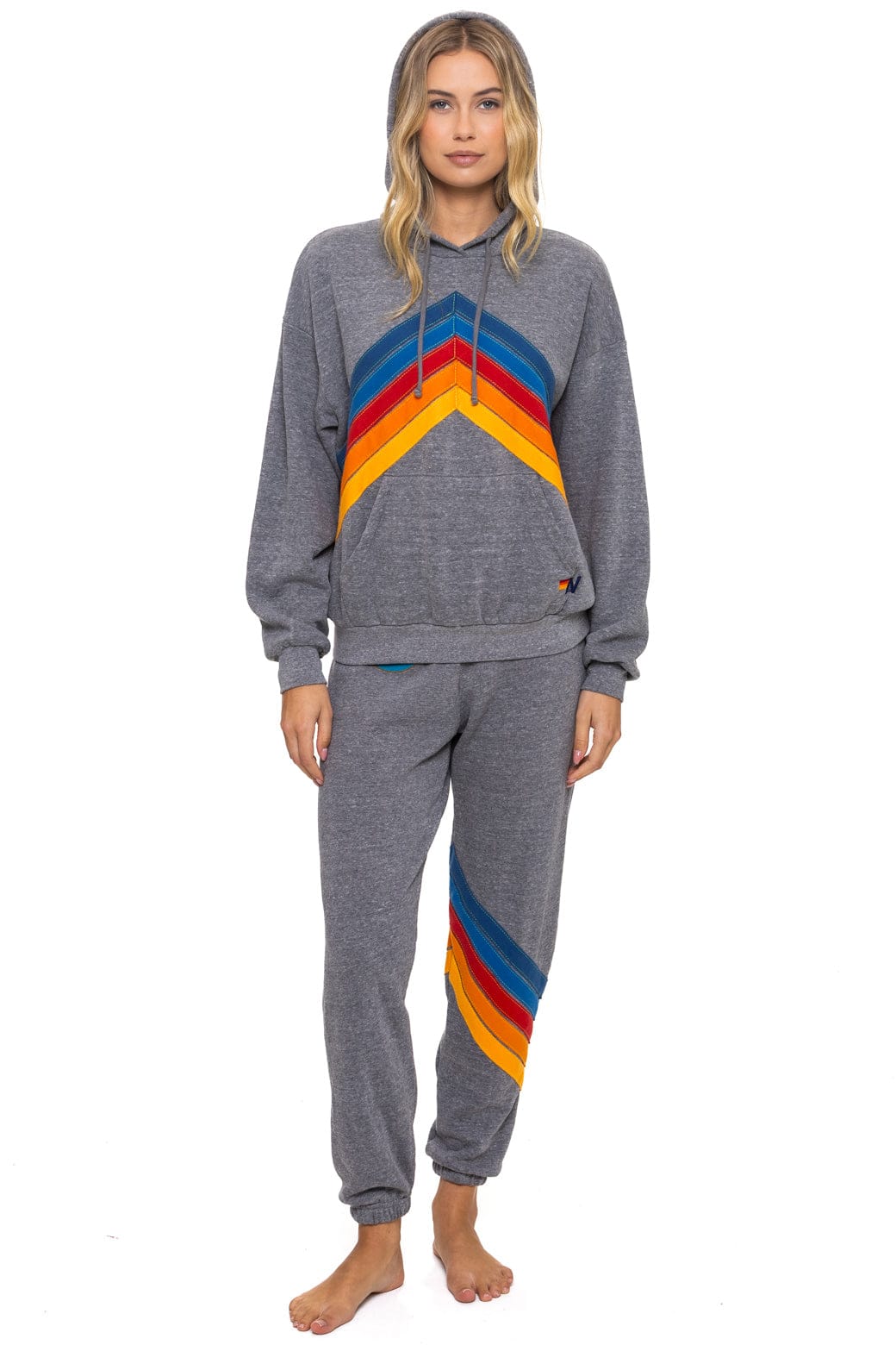 Aviator Nation MOUNTAIN STITCH CHEVRON PULLOVER HOODIE RELAXED - HEATHER GREY