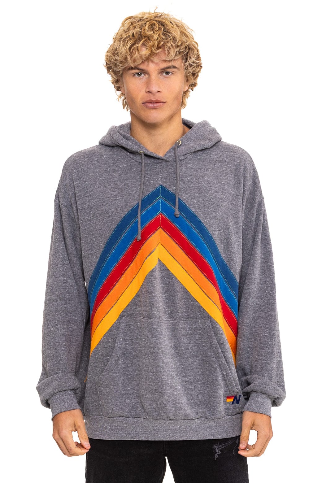 Aviator Nation MOUNTAIN STITCH CHEVRON PULLOVER HOODIE RELAXED - HEATHER GREY