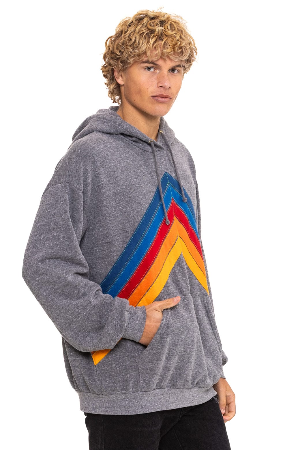 Aviator Nation MOUNTAIN STITCH CHEVRON PULLOVER HOODIE RELAXED - HEATHER GREY
