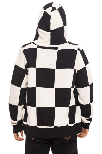 Aviator Nation CHECK QUILT ZIP HOODIE - VINTAGE WHITE // BLACK