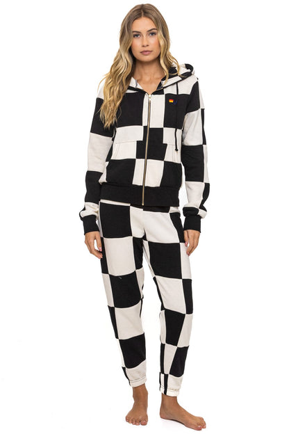 Aviator Nation CHECK QUILT ZIP HOODIE - VINTAGE WHITE // BLACK