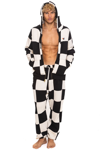Aviator Nation CHECK QUILT ZIP HOODIE - VINTAGE WHITE // BLACK