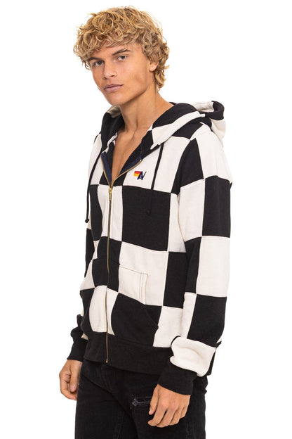 Aviator Nation CHECK QUILT ZIP HOODIE - VINTAGE WHITE // BLACK