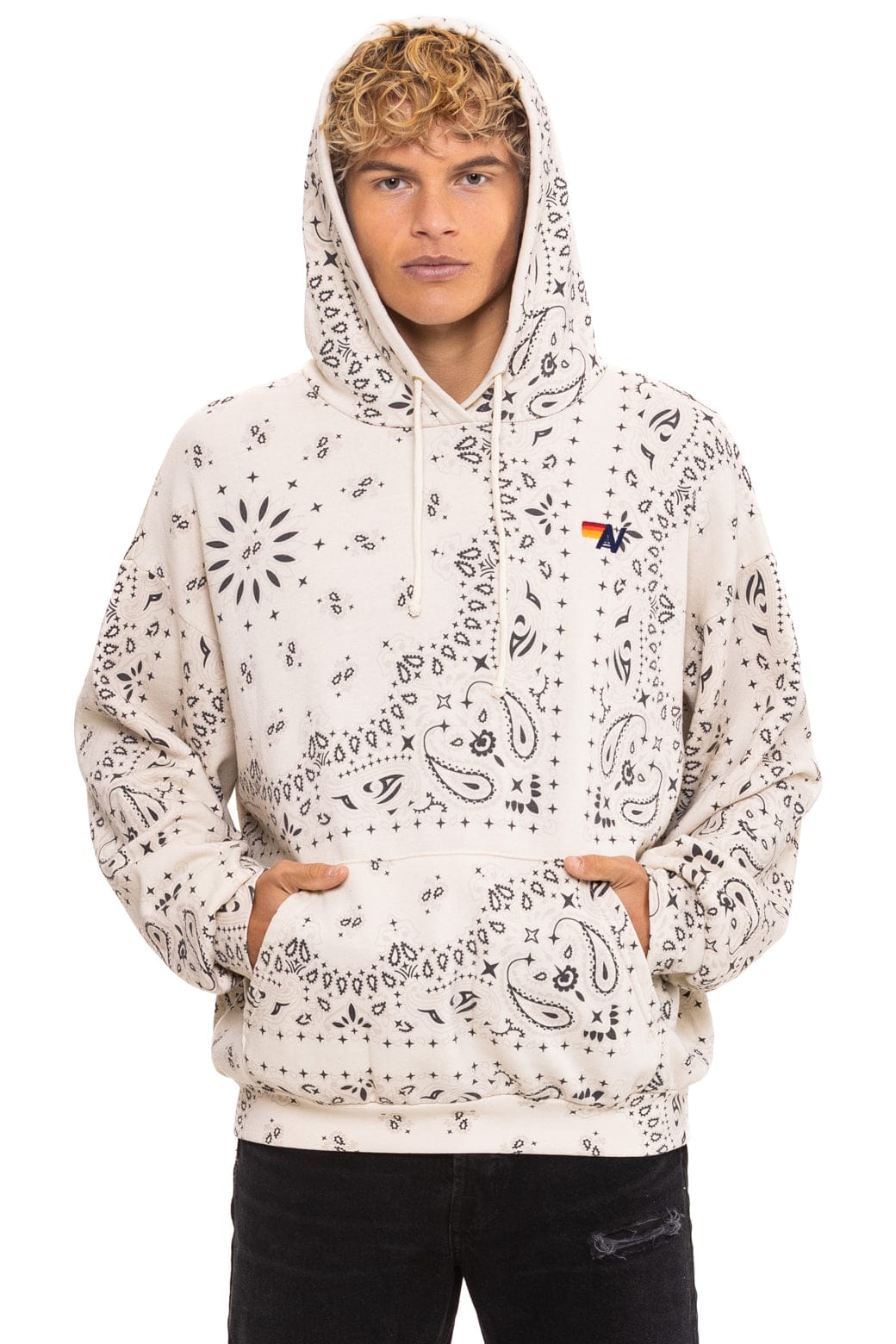 Aviator Nation BANDANA RELAXED PULLOVER HOODIE - VINTAGE WHITE