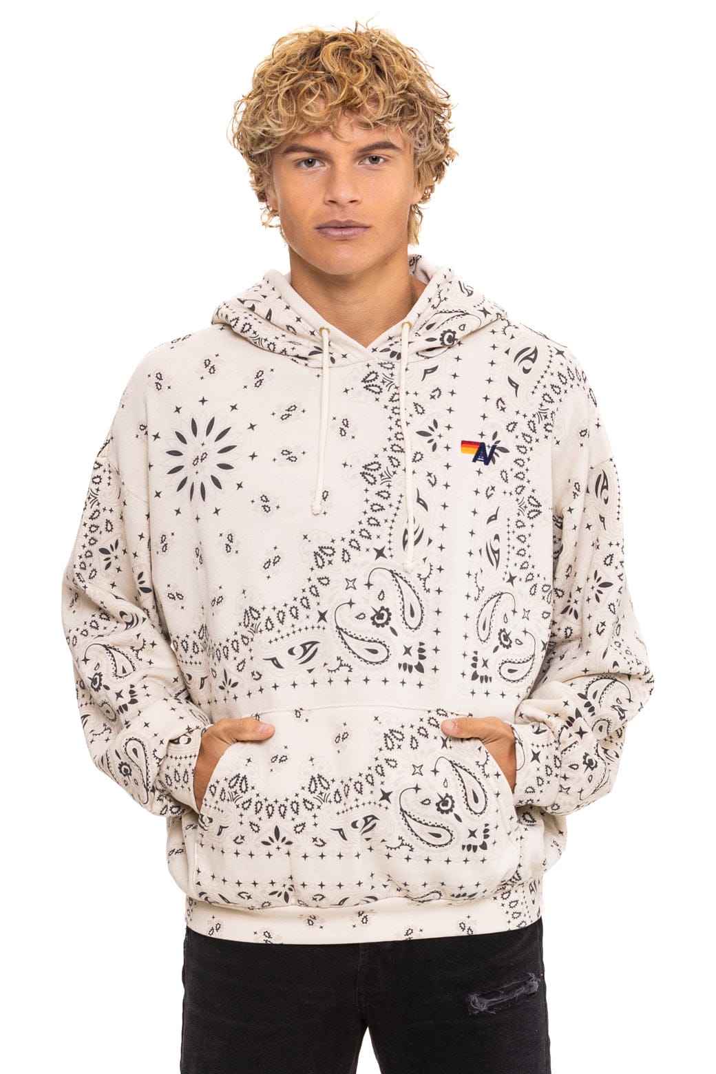 Aviator Nation BANDANA RELAXED PULLOVER HOODIE - VINTAGE WHITE