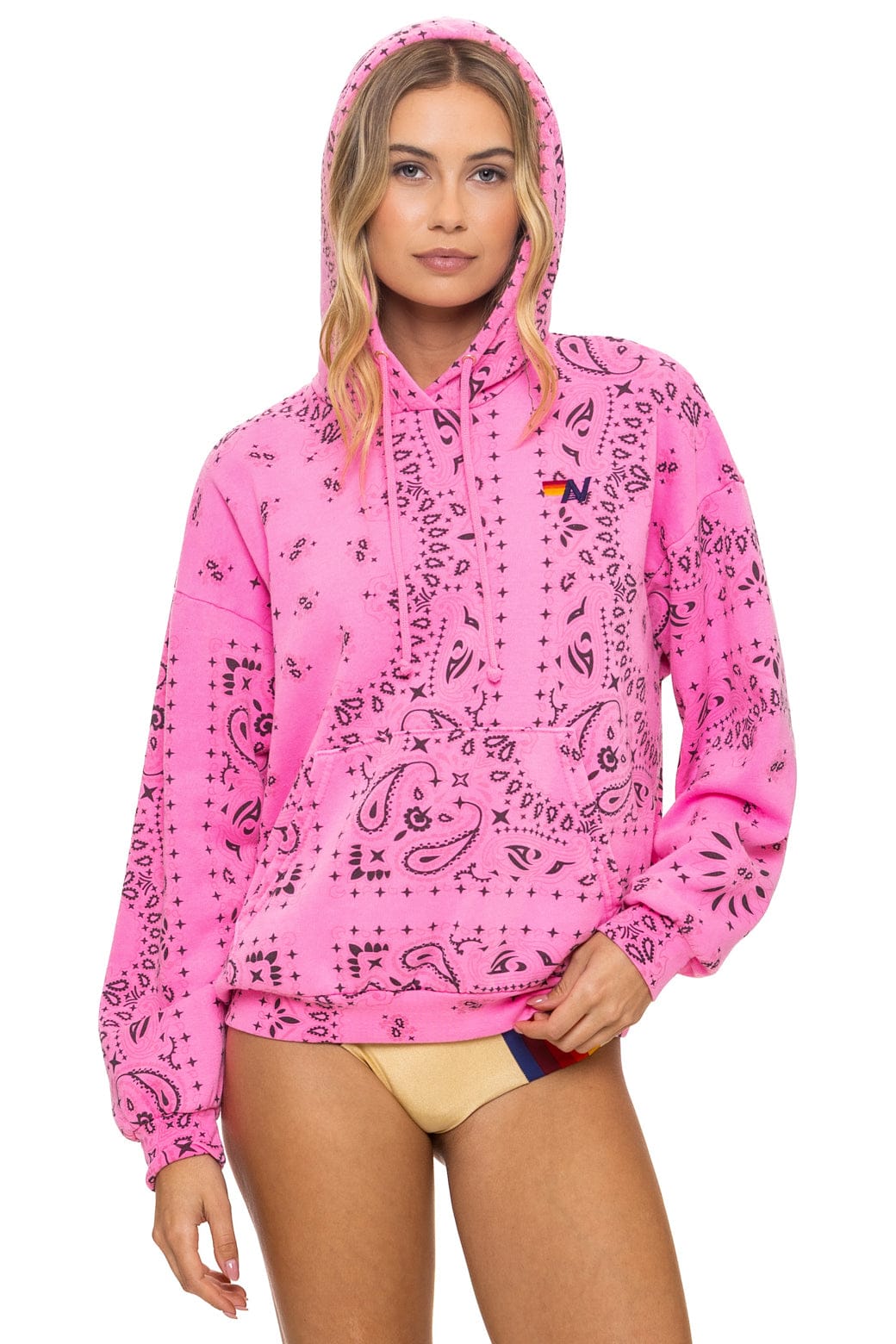 Aviator Nation BANDANA RELAXED PULLOVER HOODIE - NEON PINK