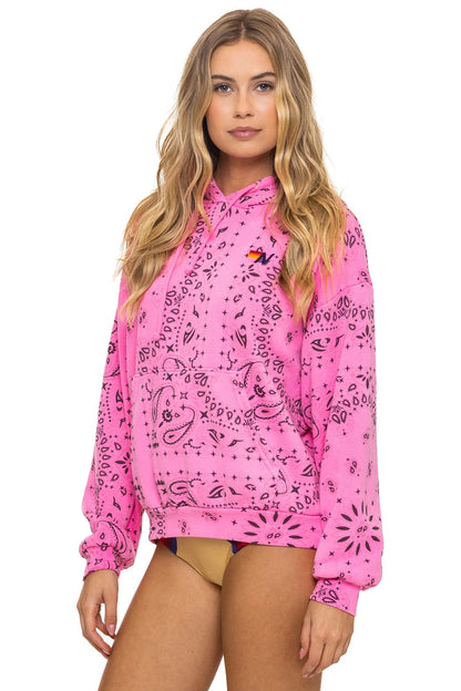 Aviator Nation BANDANA RELAXED PULLOVER HOODIE - NEON PINK
