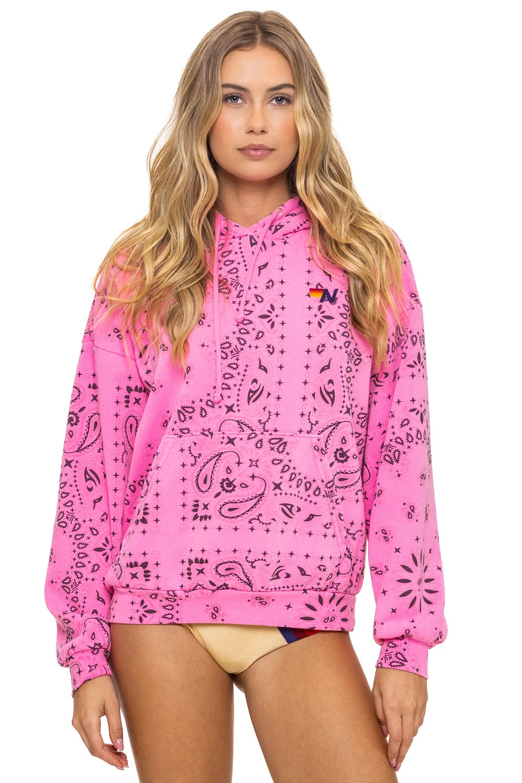 Aviator Nation BANDANA RELAXED PULLOVER HOODIE - NEON PINK