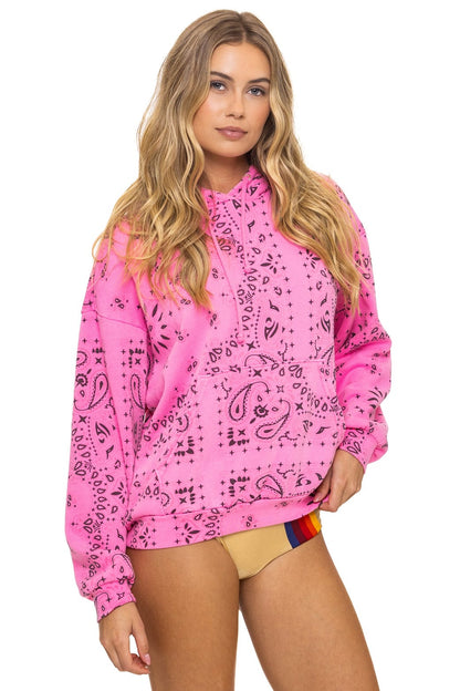Aviator Nation BANDANA RELAXED PULLOVER HOODIE - NEON PINK