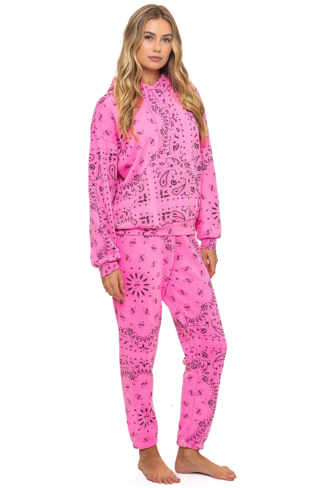Aviator Nation BANDANA RELAXED PULLOVER HOODIE - NEON PINK