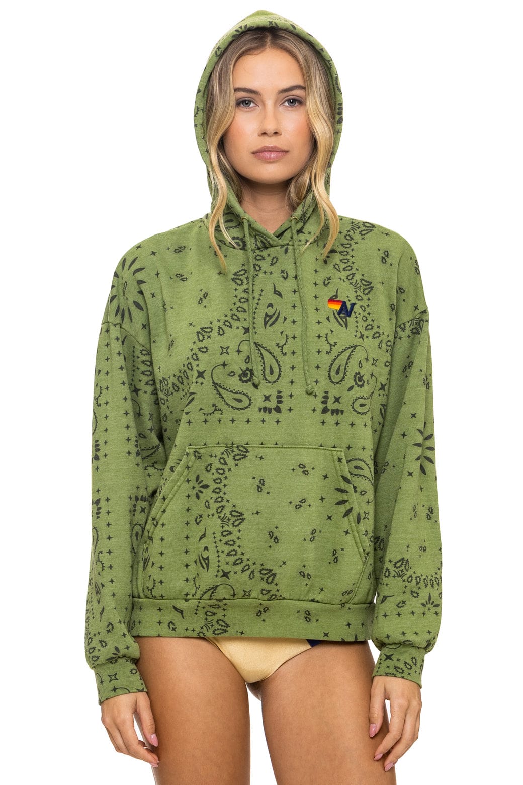 Aviator Nation BANDANA RELAXED PULLOVER HOODIE - JUNGLE GREEN