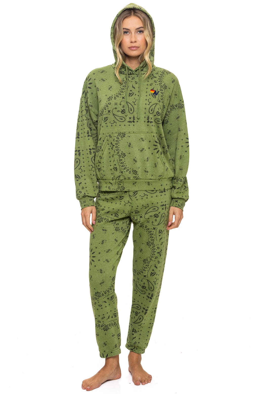 Aviator Nation BANDANA RELAXED PULLOVER HOODIE - JUNGLE GREEN