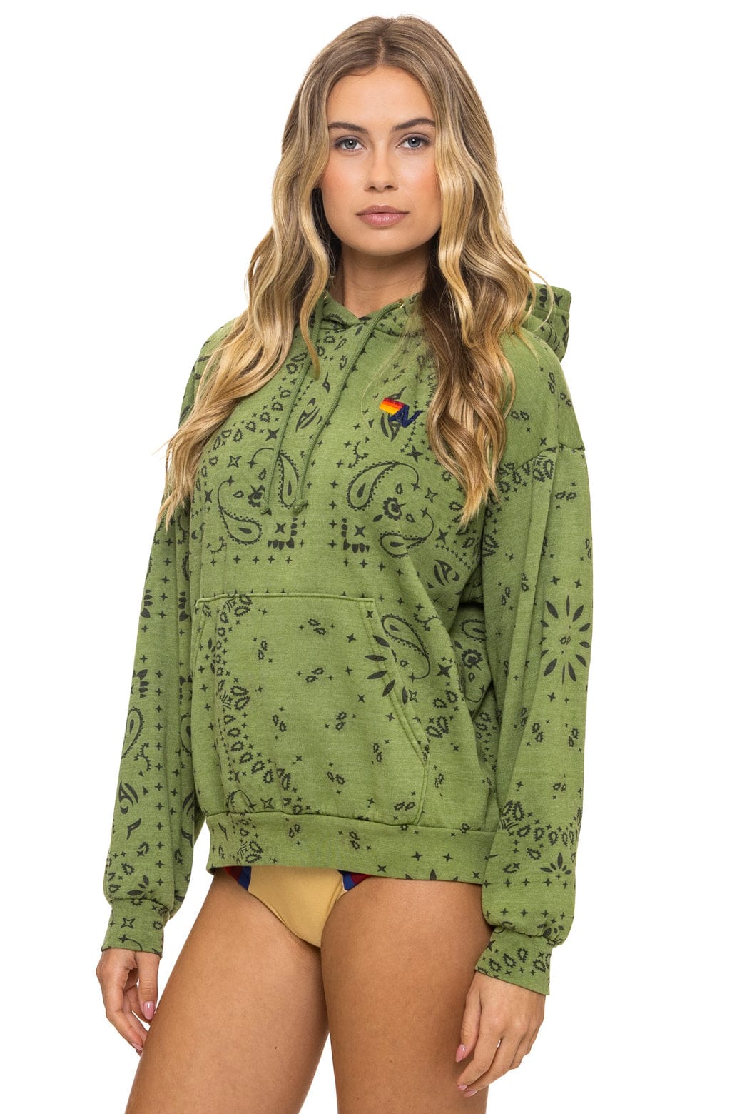 Aviator Nation BANDANA RELAXED PULLOVER HOODIE - JUNGLE GREEN