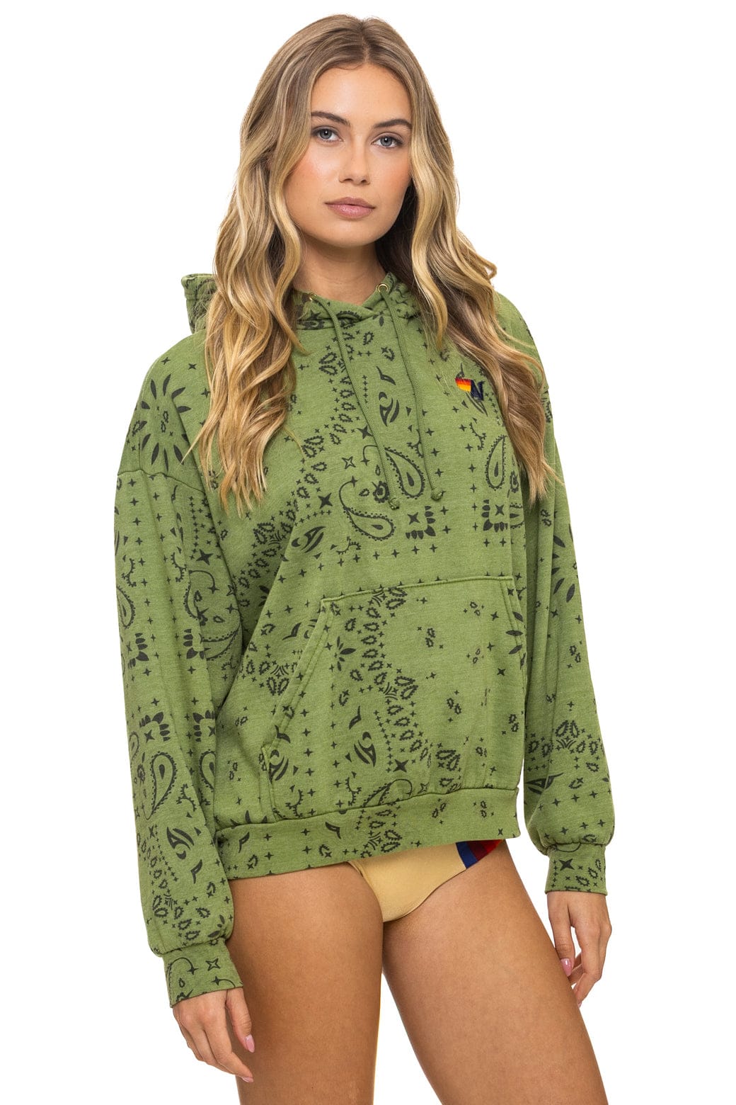 Aviator Nation BANDANA RELAXED PULLOVER HOODIE - JUNGLE GREEN