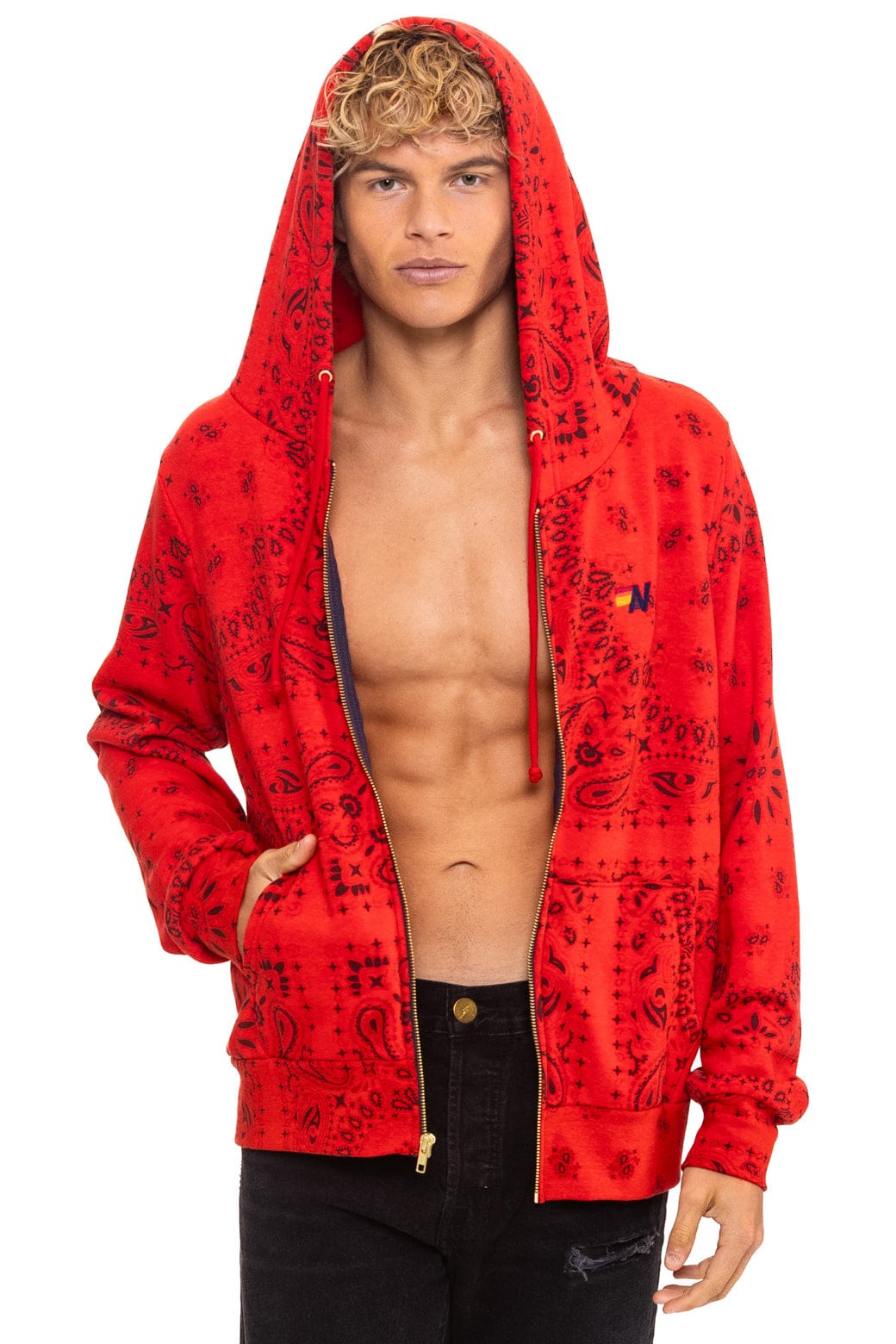 Aviator Nation BANDANA ZIP HOODIE - RED