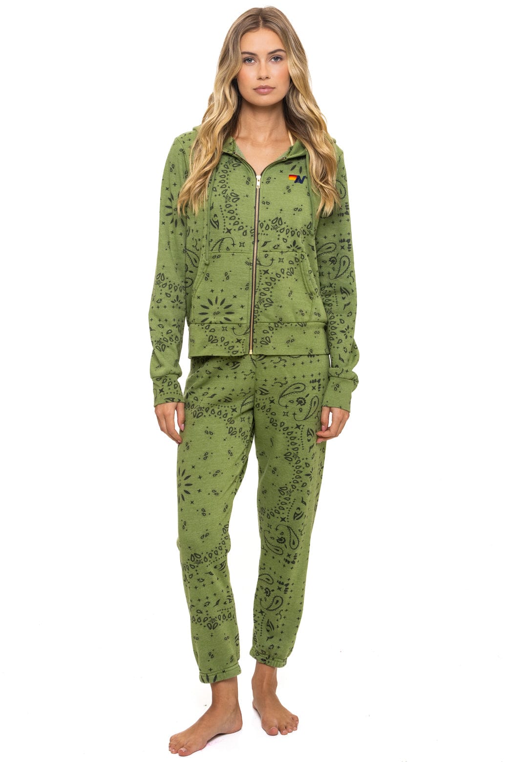 Aviator Nation BANDANA ZIP HOODIE - JUNGLE GREEN