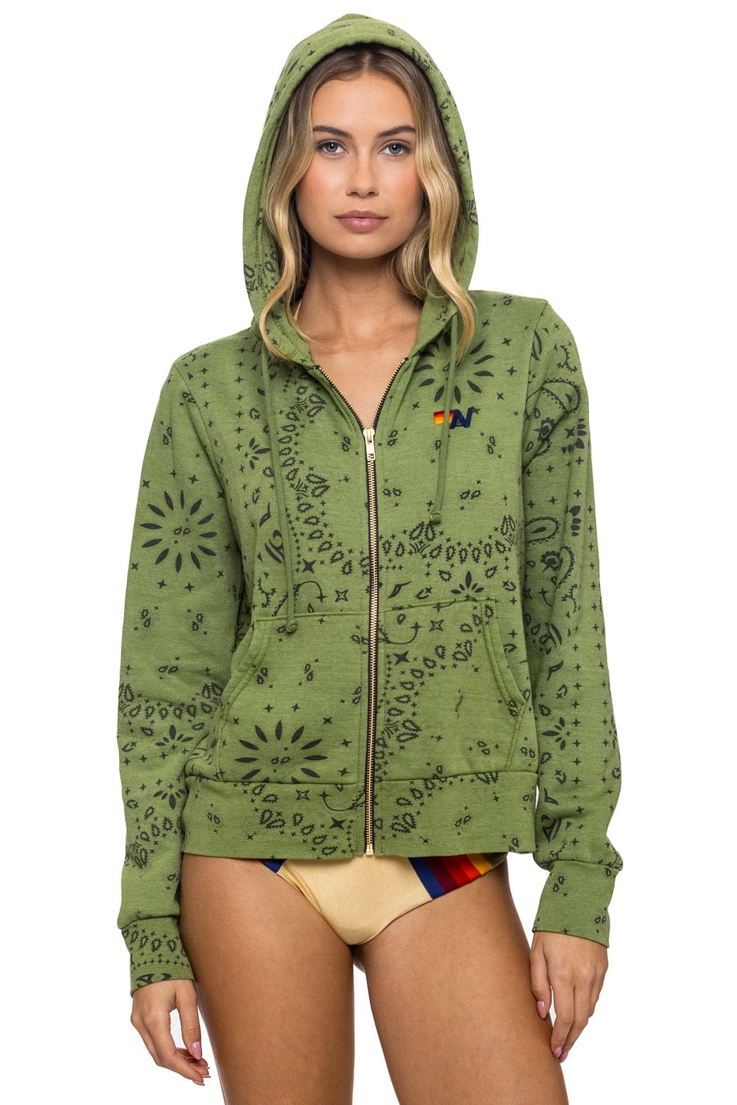 Aviator Nation BANDANA ZIP HOODIE - JUNGLE GREEN