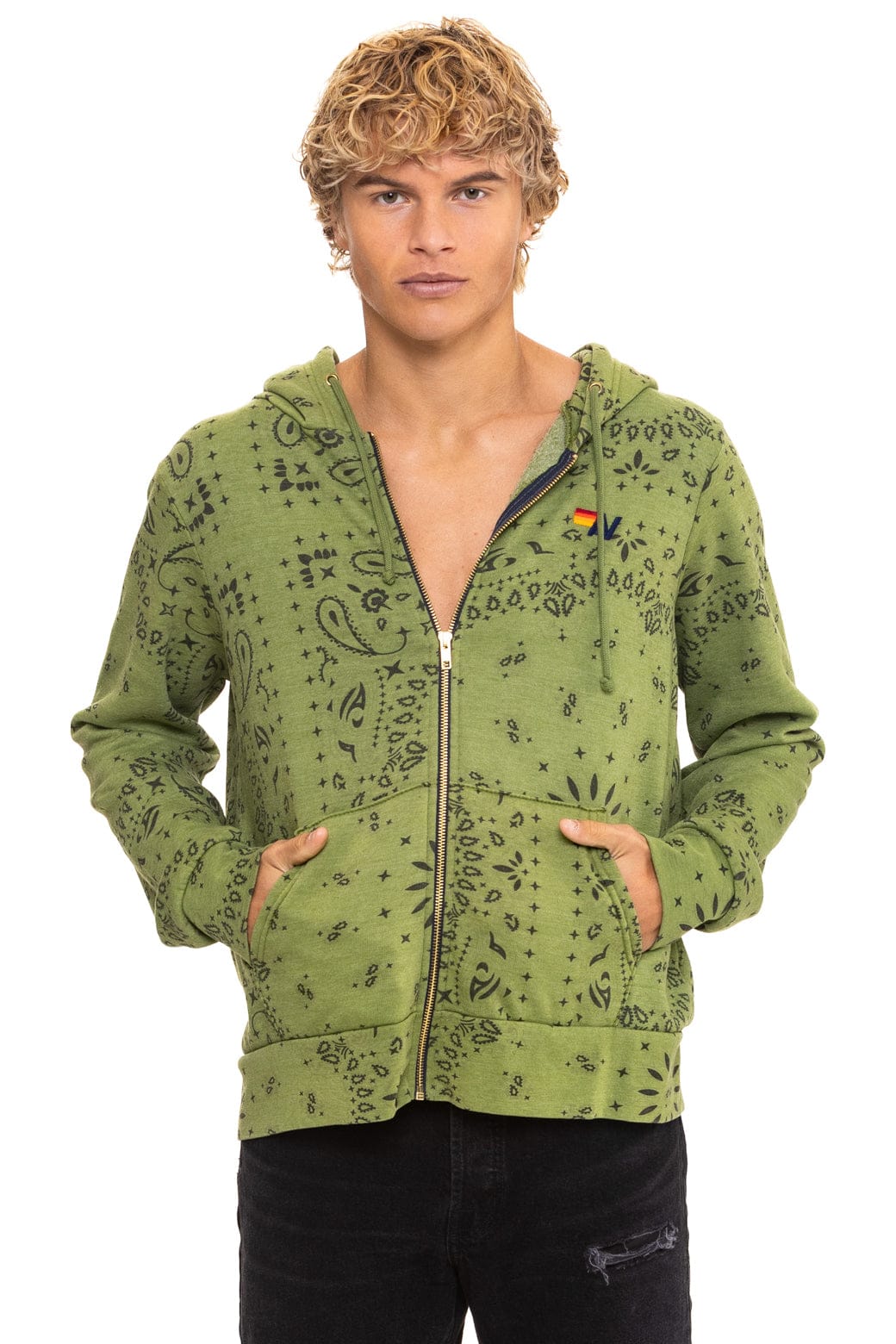 Aviator Nation BANDANA ZIP HOODIE - JUNGLE GREEN