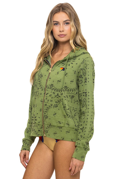 Aviator Nation BANDANA ZIP HOODIE - JUNGLE GREEN