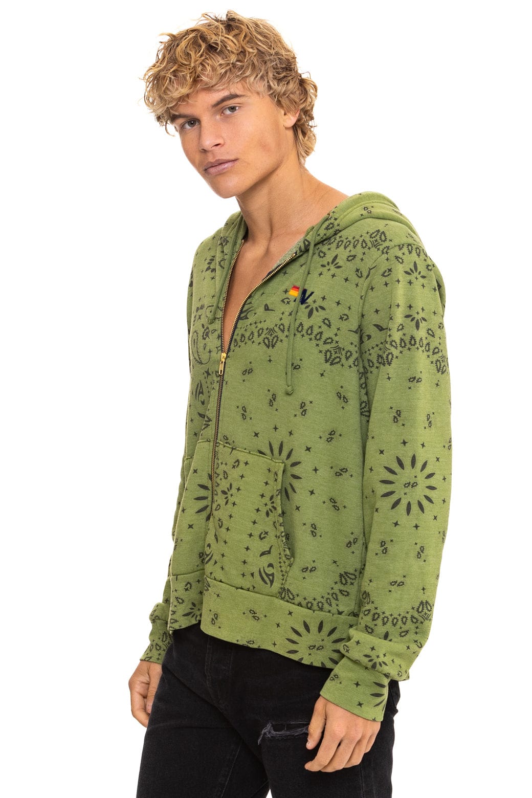 Aviator Nation BANDANA ZIP HOODIE - JUNGLE GREEN