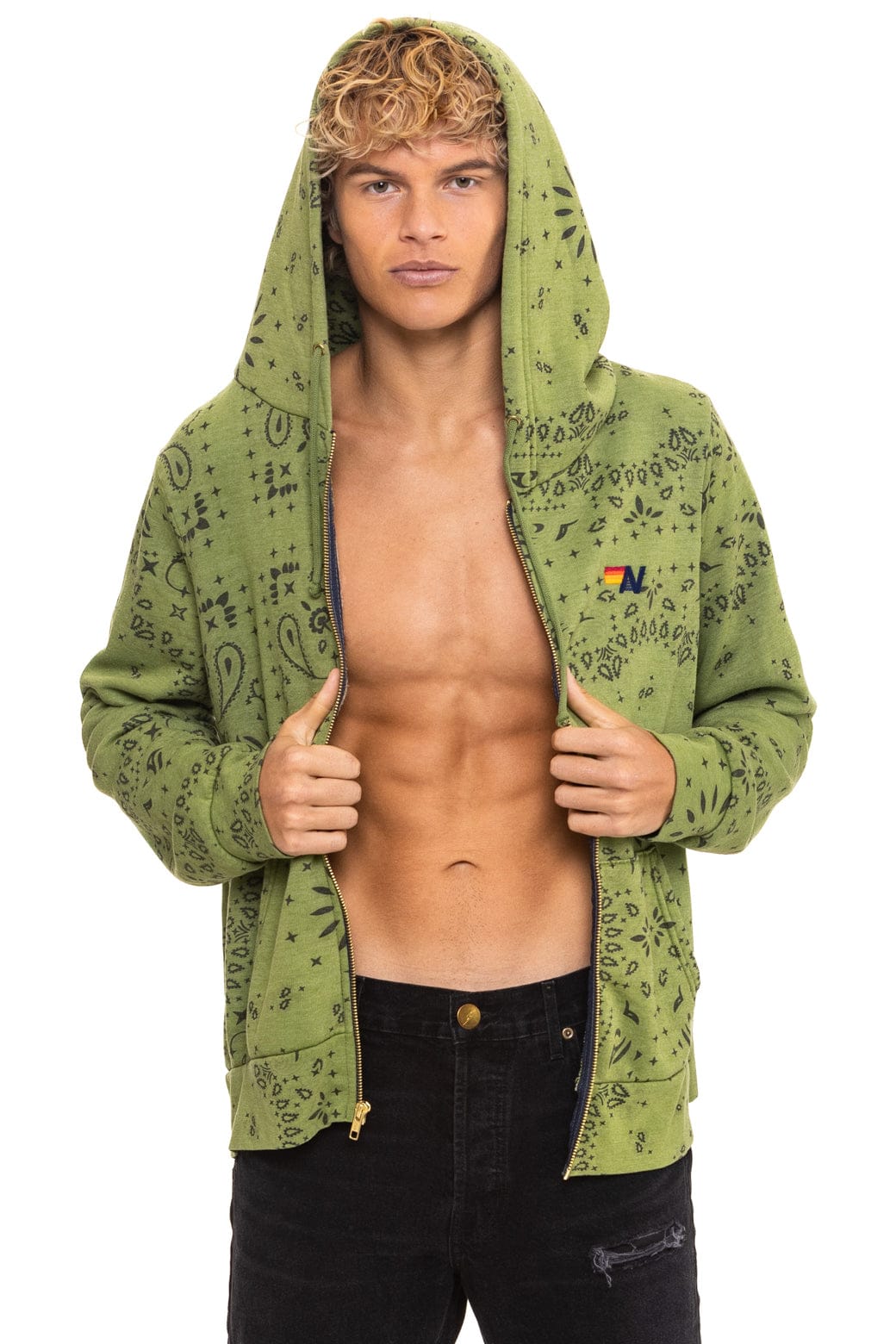 Aviator Nation BANDANA ZIP HOODIE - JUNGLE GREEN