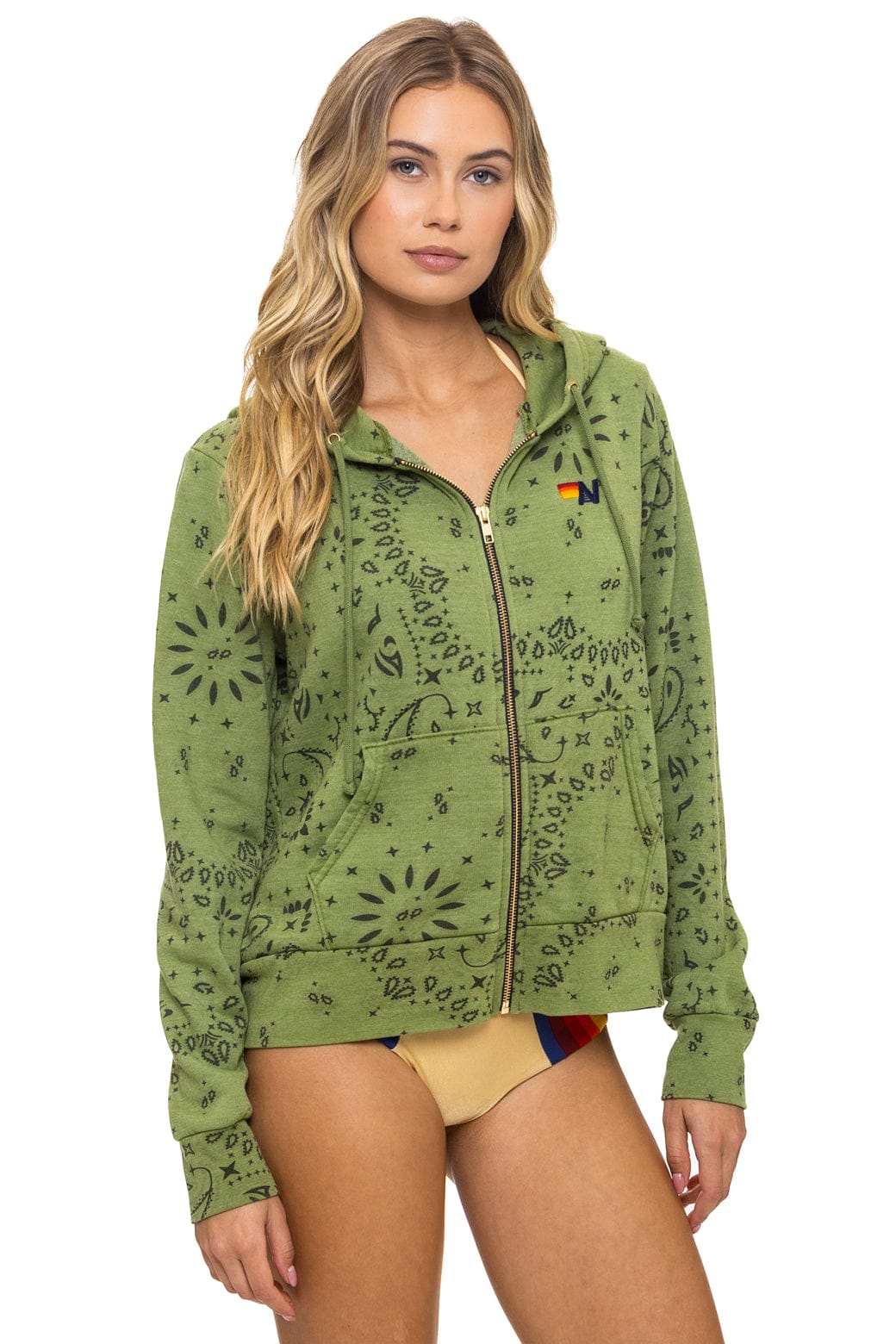 Aviator Nation BANDANA ZIP HOODIE - JUNGLE GREEN