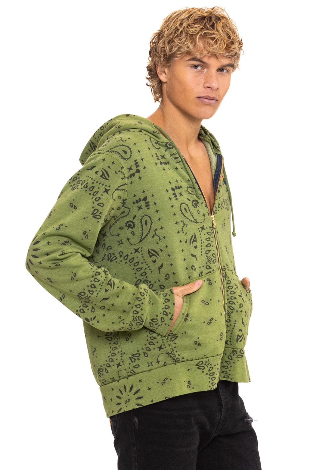 Aviator Nation BANDANA ZIP HOODIE - JUNGLE GREEN